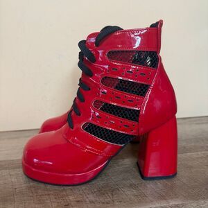 Womens Closed Toe British Style Lace Up Mesh Breathable festival Boots Heels